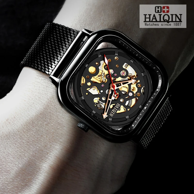Men Watches Brand HAIQIN Fashion Business Automatic Mechanical Military Waterproof Hollow Skeleton Watch Clock Relogio Masculino | Наручные