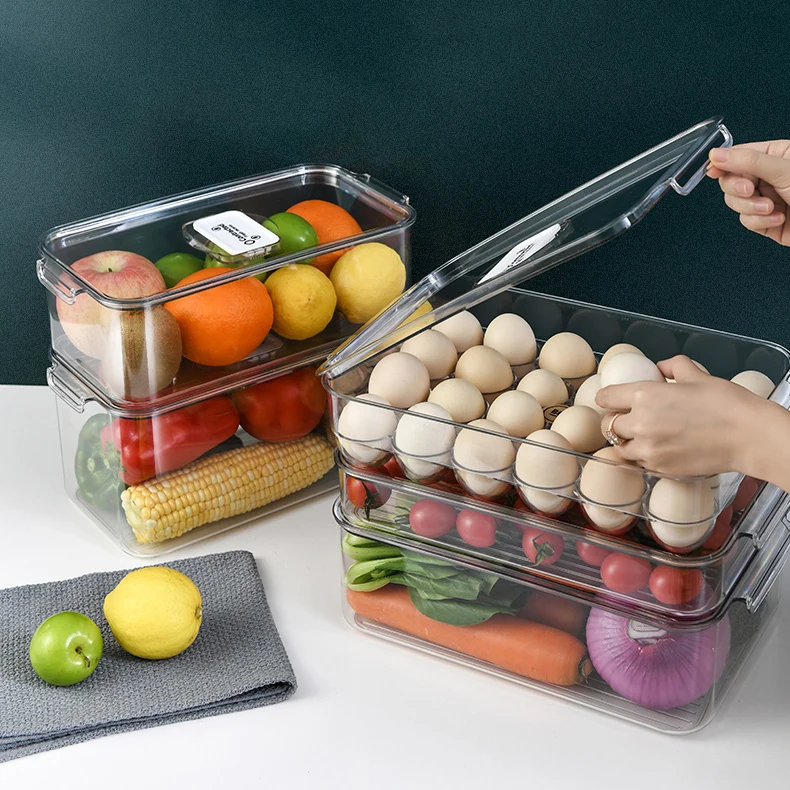 refrigerator organizer bins clear fruit food jars storage box with handle for freezer cabinet kitchen accessories organization free global shipping