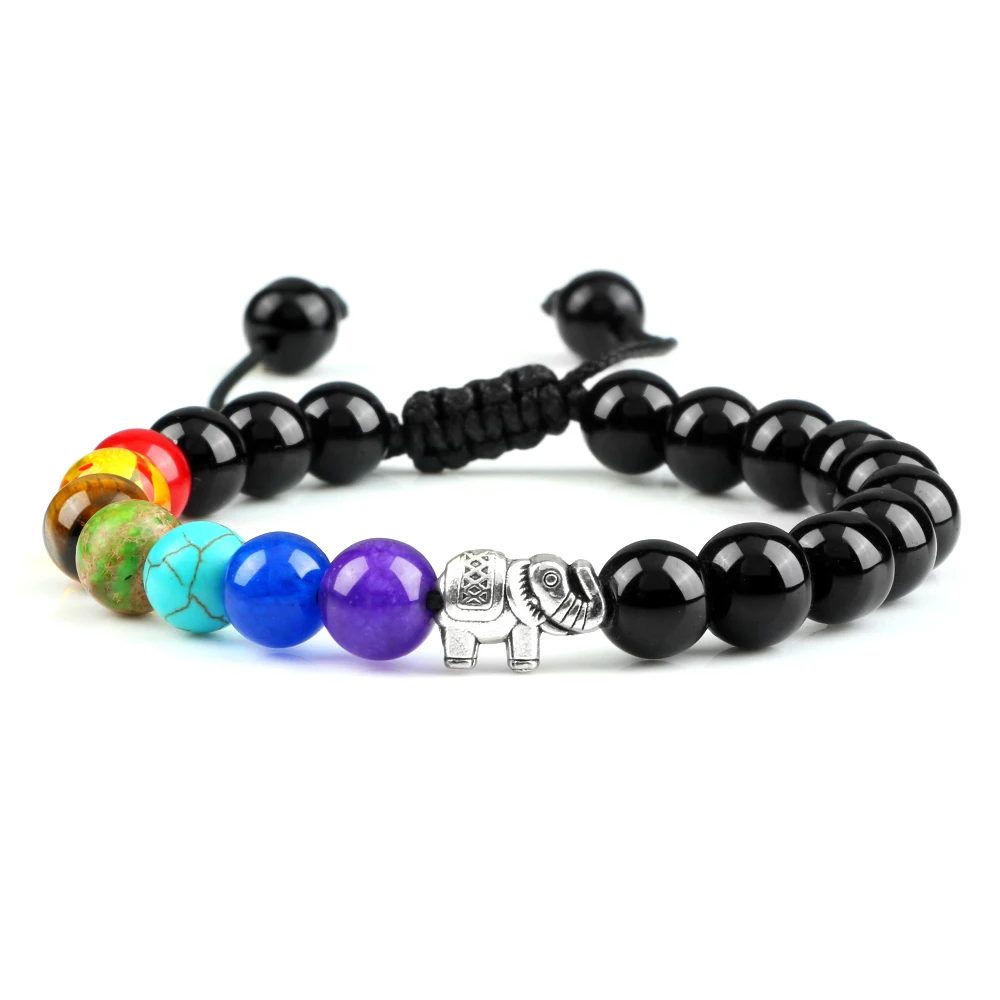 

12Styles 7 Chakra Bracelets Lucky Elephant Pendant Charm Bracelets Natural Stone Tiger Eye Onyx Beads Bracelet Women Men Jewelry