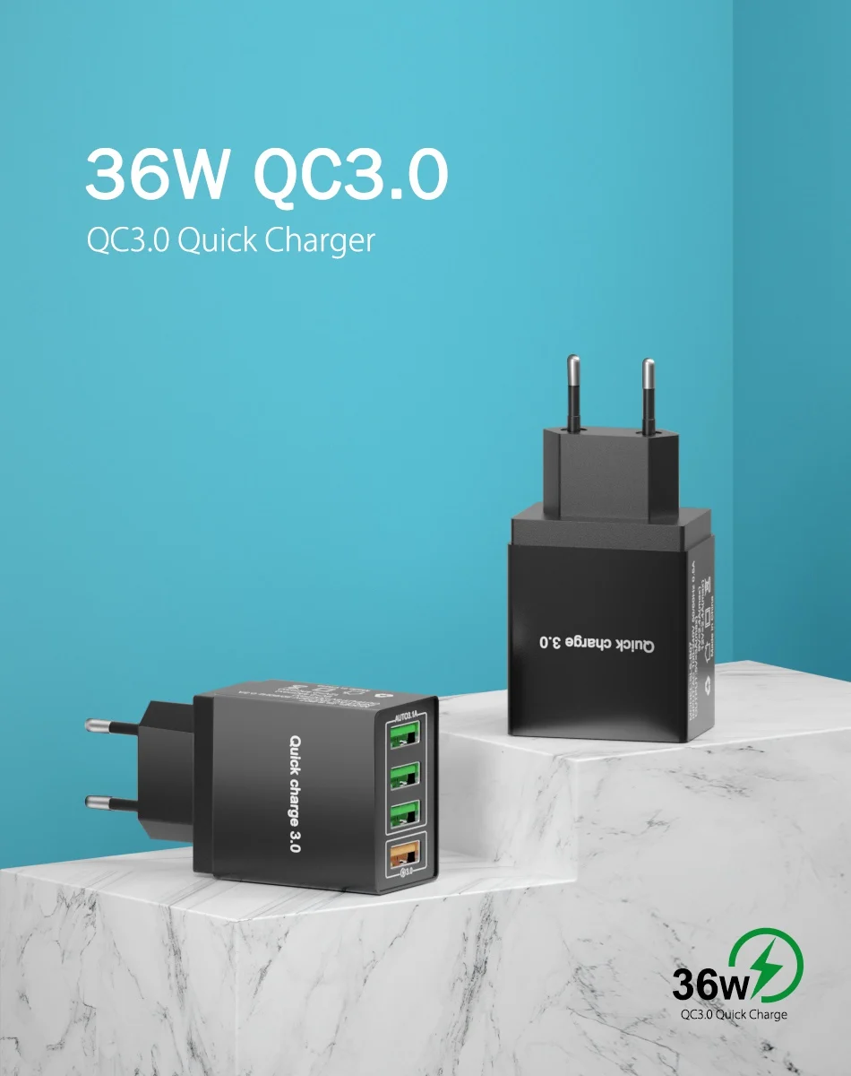 OREY 36 Вт QC 3,0 быстрое зарядное устройство, 4 порта USB зарядное устройство для samsung S10 Plus Quick Charge 3,0 зарядное устройство для Xiaomi Phone charger