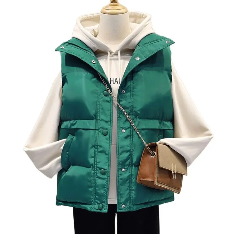 

Женский короткий жилет с подкладкой, черный хлопковый жилет без рукавов, большие размеры, корейская мода, Осень-зима 2021