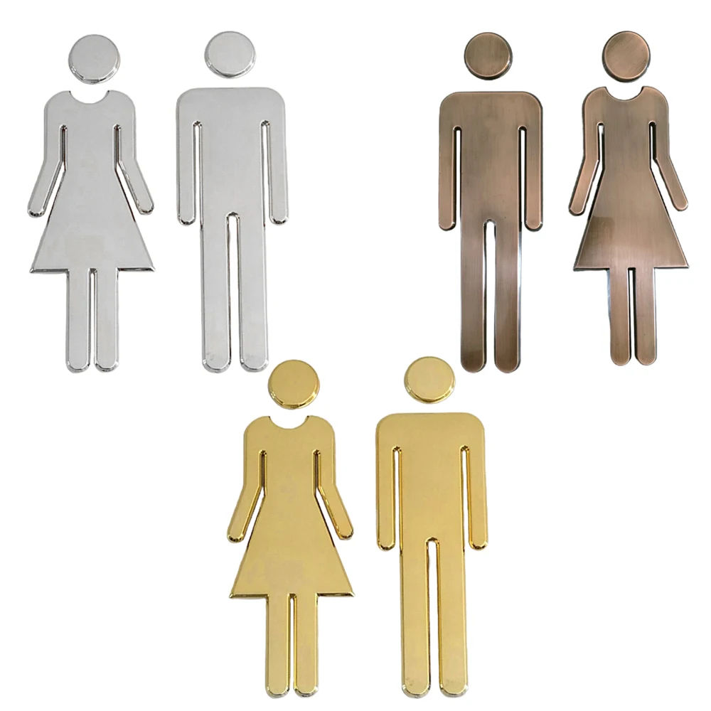 Restroom Washroom Signage WC Decals Adhesive Backed Acrylic Toilet Symbol Decoration Home Gold Bronze ABS Plastic Silver Office |