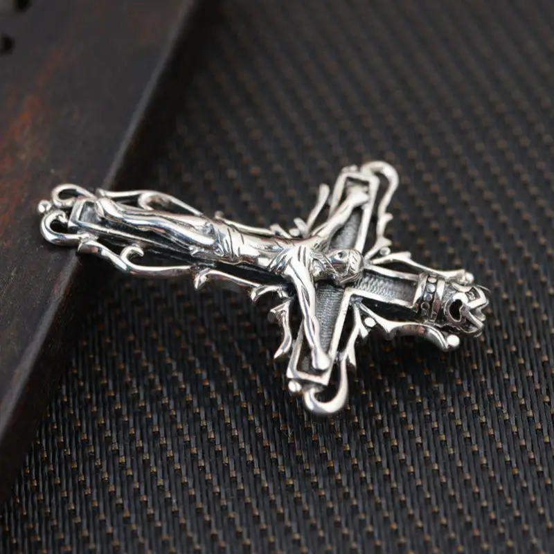 

Real Sterling Silver Jesus Piece Pendant Retro Vintage Religious Cross For Men And Women Cruxifix Pendentif Argent 925