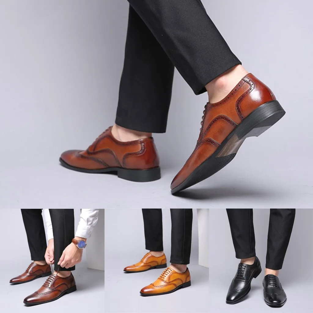 Мужские классические деловые туфли темно-синие кожаные оксфорды с острым носком