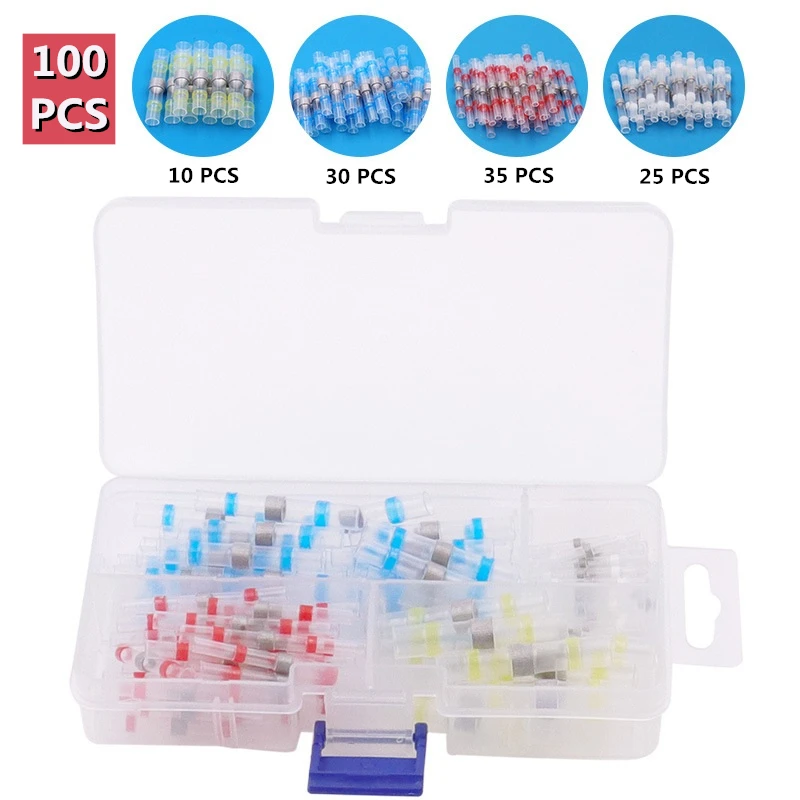 

100PCS PE Heat Shrink Soldering Sleeve Terminals Insulated Waterproof Butt Electrical Wire Connectors Wire Soldered Connectors