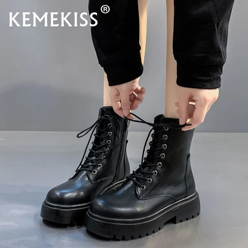 

Новые женские ботинки KemeKiss на молнии, ботильоны на толстой подошве, модная Повседневная зимняя обувь, женская повседневная обувь, Размеры ...