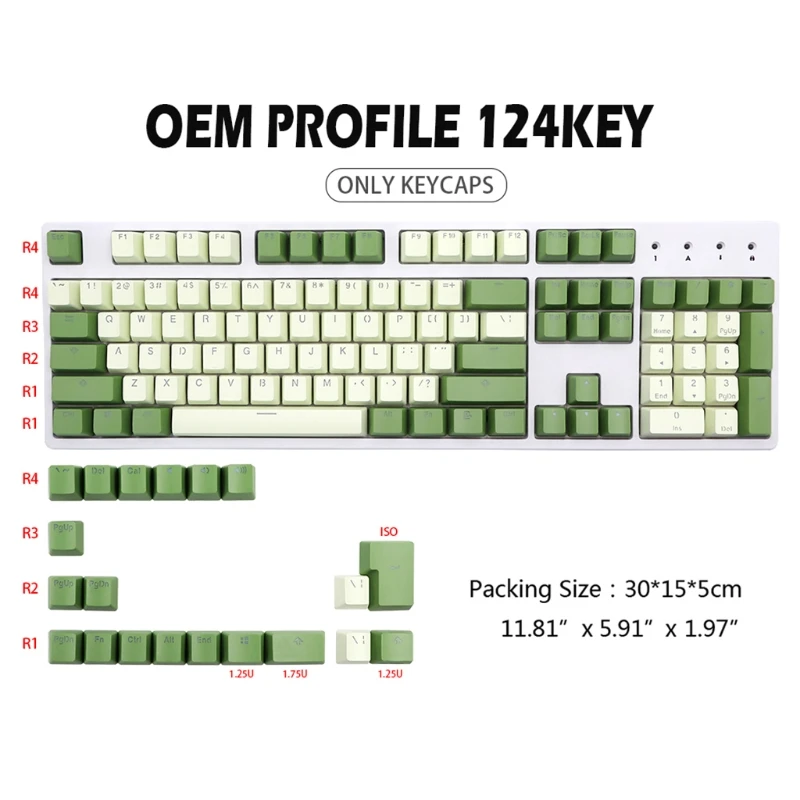 KX4A Matcha Keycap OEM Profile Mechanical Keyboard Keycaps 124PCS Shine Through Key Cover Compatible Cherry MX GK61 64 84 96