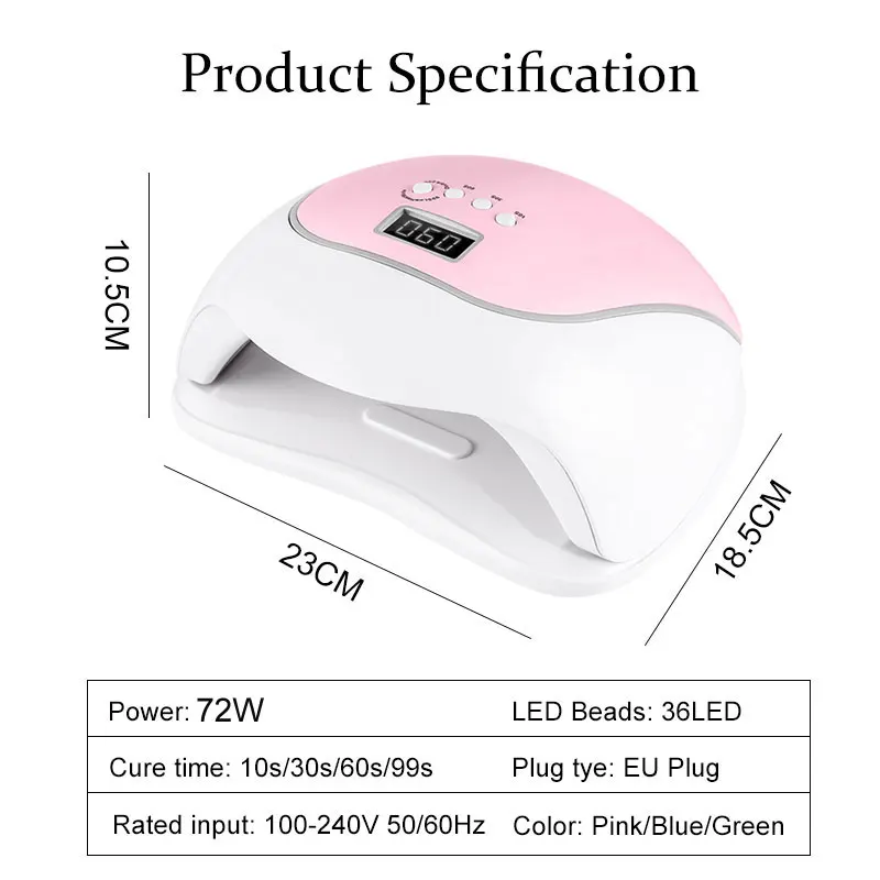 

Big Power Nail Lamp For Manicure Cure All Kind of Gel Nail Art Salon Use With LCD Display 4 Timer Set Nail Art Equipment