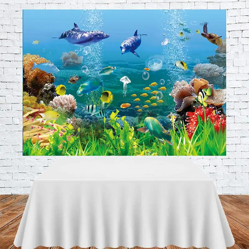 

Фон для студийной фотосъемки с изображением подводного мира рыб детей морских водорослей акул декорация для детского дня рождения