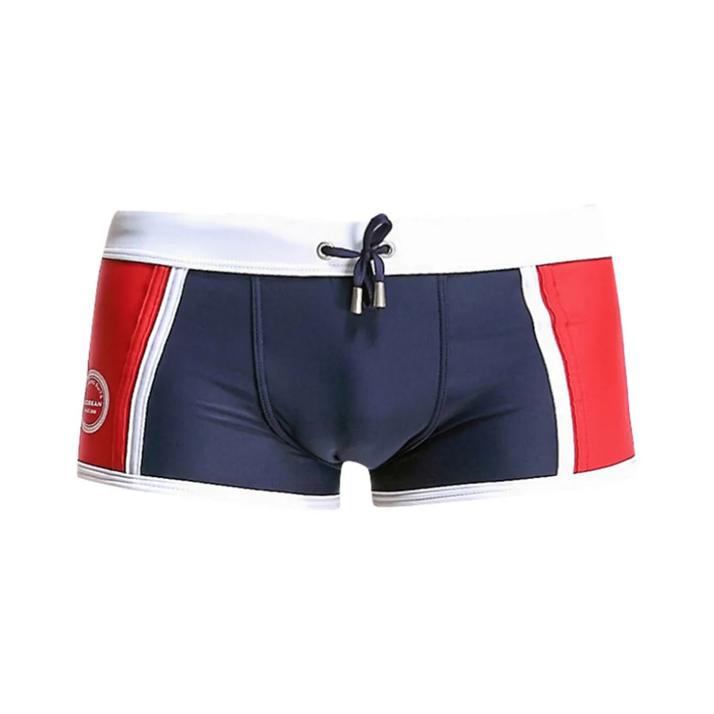 

2019 summer new men's tie with low waist hit color nylon breathable swim trunks boxer shorts shorts boyshort men's swimwear 9.16
