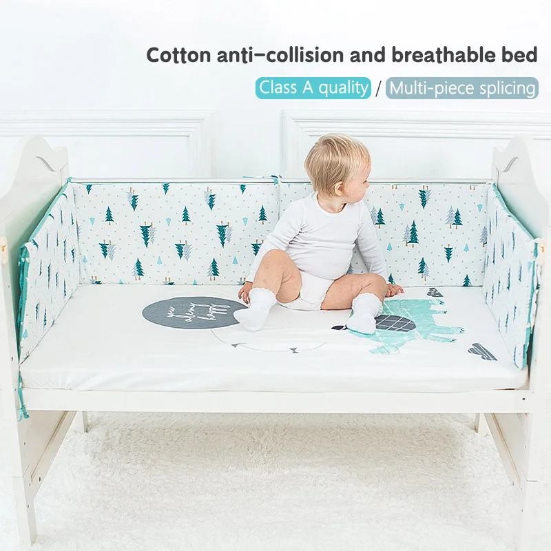 Baby Bed Bumper Newborns Soft Cotton Print Crib Bumper Double-faced Detachable Around Cot Protector Kids Room Decor 120/130CM