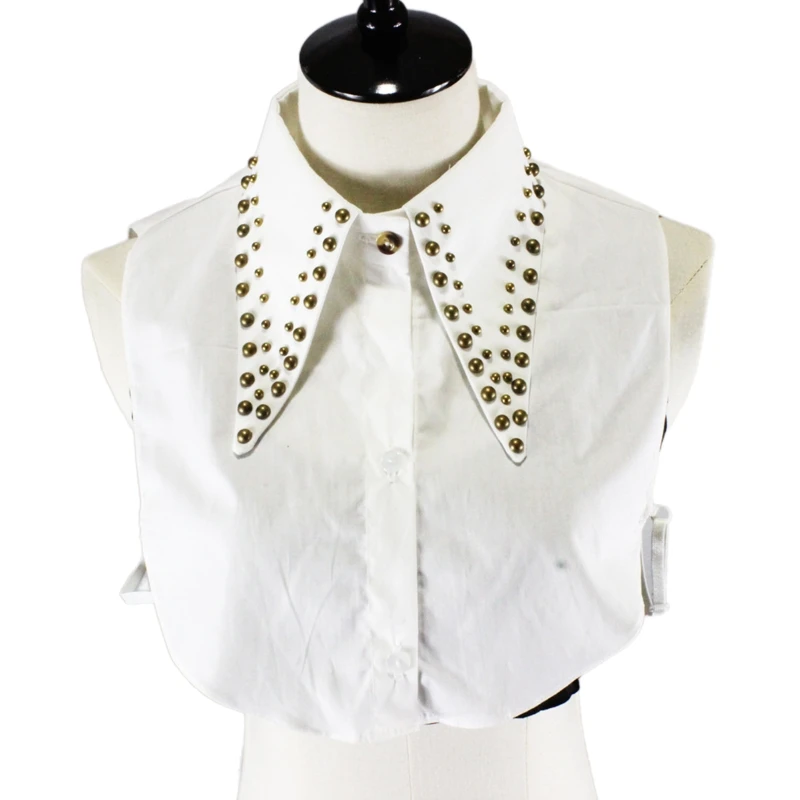 

Women Punk Style Bronze Rivets Studded Detachable Half Shirt Blouse Vintage Pointed Long Lapel False Fake Collar Dickey