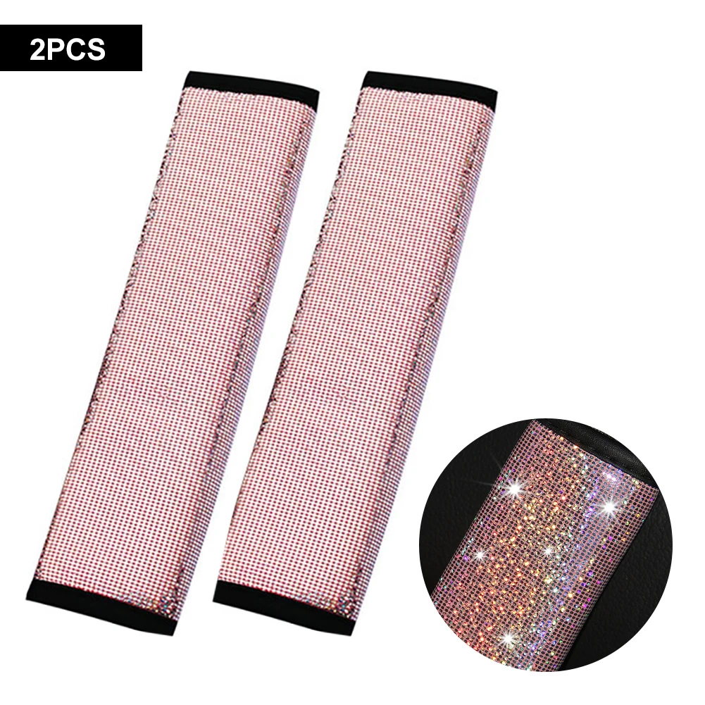 

2PCS Glimmer Car Seat Belt Shoulder Pads Luster Shiny Rhinestones Car Decor Accessories for Women