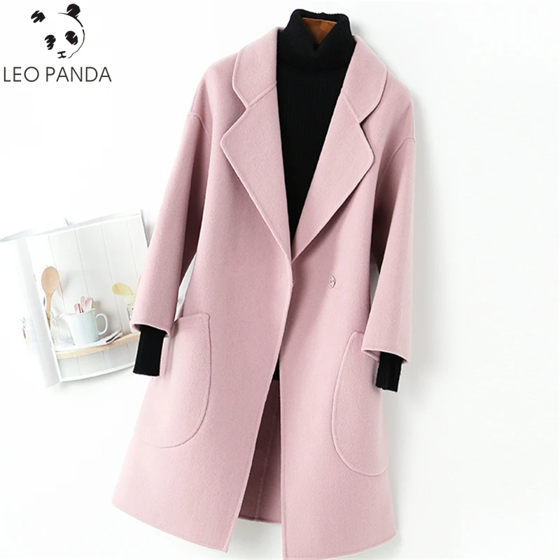 

100% Pure Wool Double Faced Woolen Coat Female 2021 New Autumn Winter Soid Long Cashmere Jacket Women Plus Size Casual Clothes