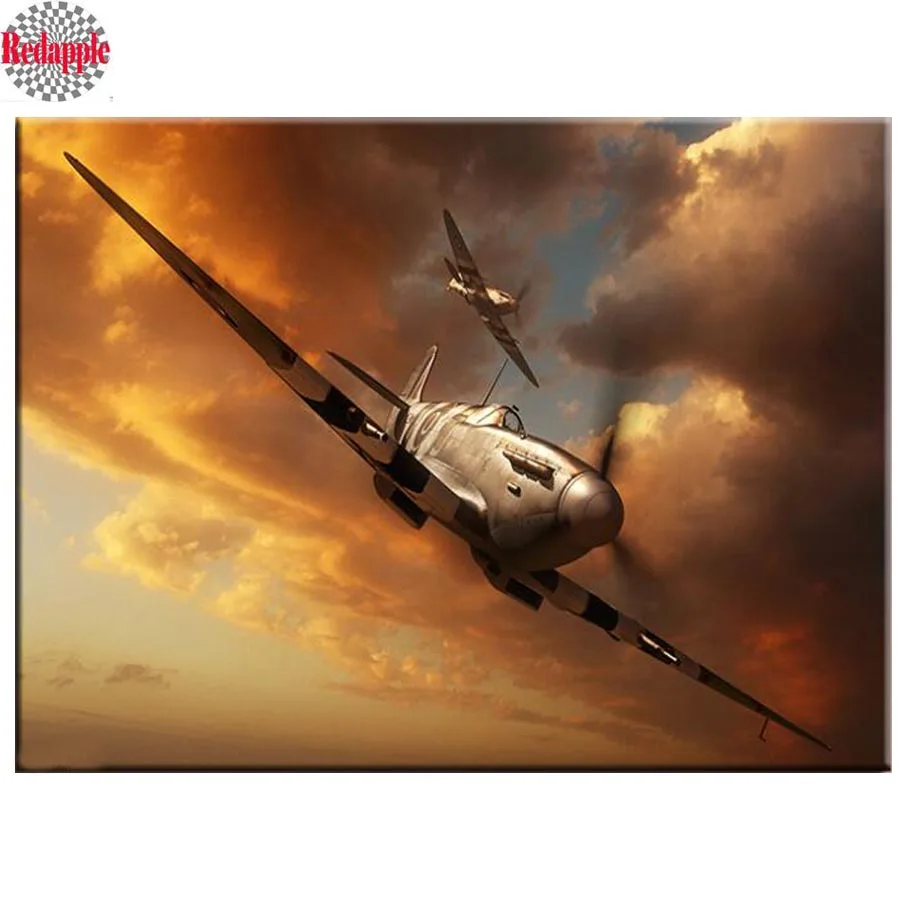 Алмазная живопись с изображением воздушного летательного аппарата закаты