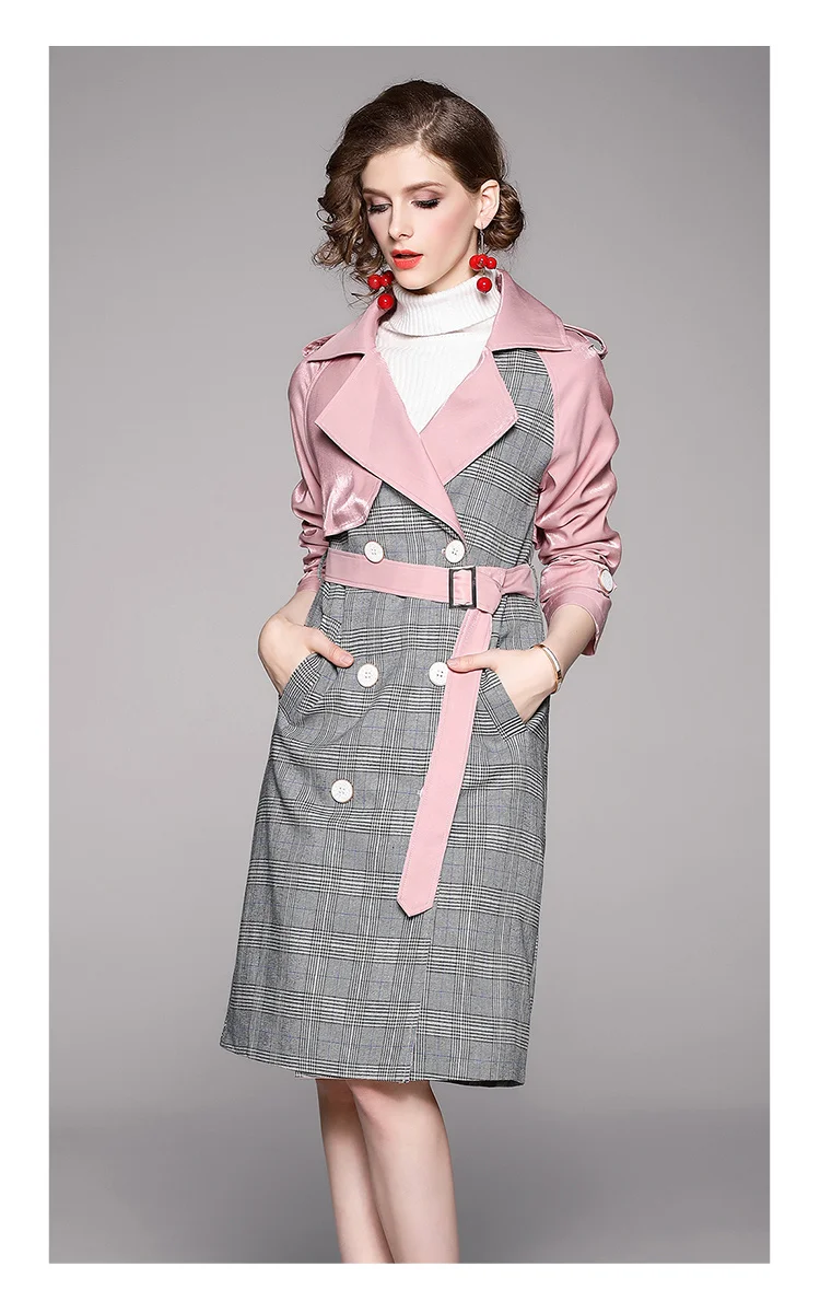 

Star Style Winter Pink Long Sleeve Womens Trench Coat Abrigos Mujer Invierno 2021 Double-Breasted Windbreaker Jacket K893