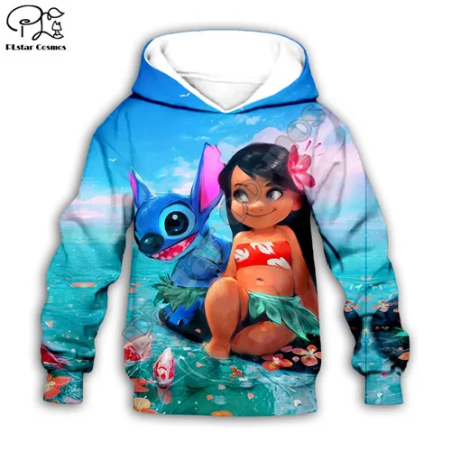 Kids Children Clothes Lilo Stitch 3D Hoodie baby boy Girl beach print Pullover cartoon Long Sleeve Sweatshirt streetwear suit 1 - Цвет: Kids Hoodie