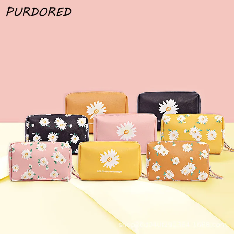 

PURDORED 1 Pc women Daisy Cosmetic Bag Zipper Waterproof Cartoon Makeup Bag female Travel Toiletry Bag Beauty Case Kosmetyczka