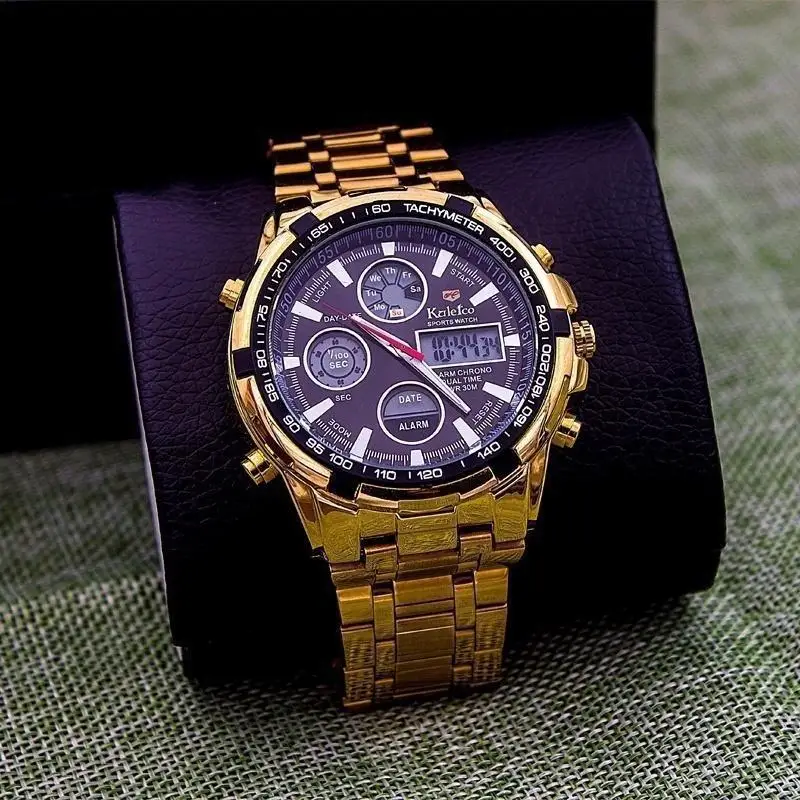 

Watch Mens Wristwatch Waterproof Dual Display Stainless Steel with a Box