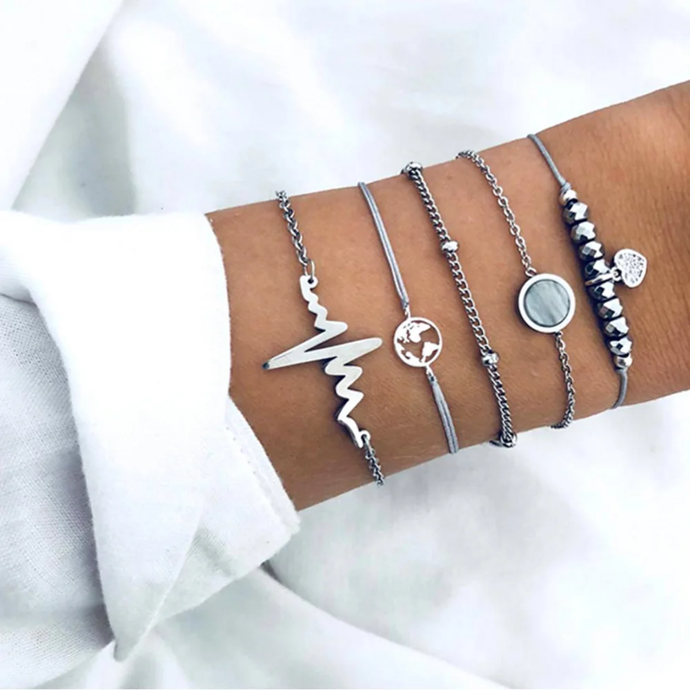 

Женские наборы браслетов, персонализированные браслеты из бисера с картой, цепочка из бисера с бусинами и стразами, набор из пяти предметов