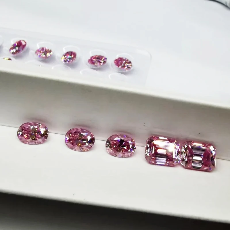 High Quality Pink Color Moissanite 4x6mm 5x7mm 6x8mm Emerald Cut Moissanite Diamonds Loose Synthetic Gmes for 18K Jewelry Making