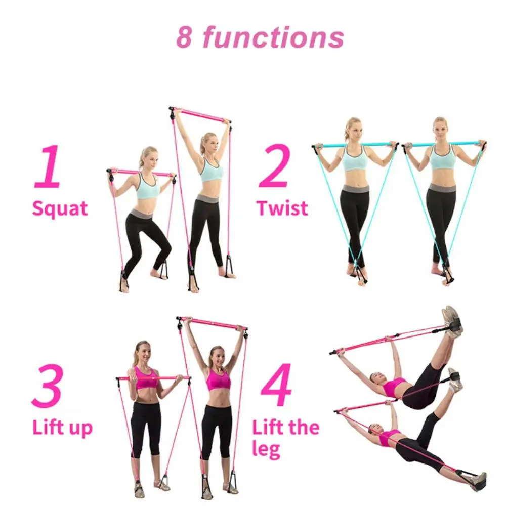 

Portable Pilates Bar Kit Include Resistance Band Adjustable Pilates Exercise Stick Toning Bar Home Yoga Gym Fitness Body Workout