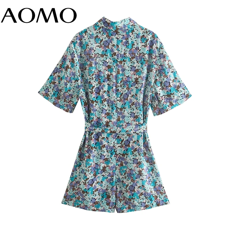 

AOMO Fashion Women Flowers Print Summer Playsuit Backless Short Sleeve Buttons Female Casual Playsuit 5Z235A