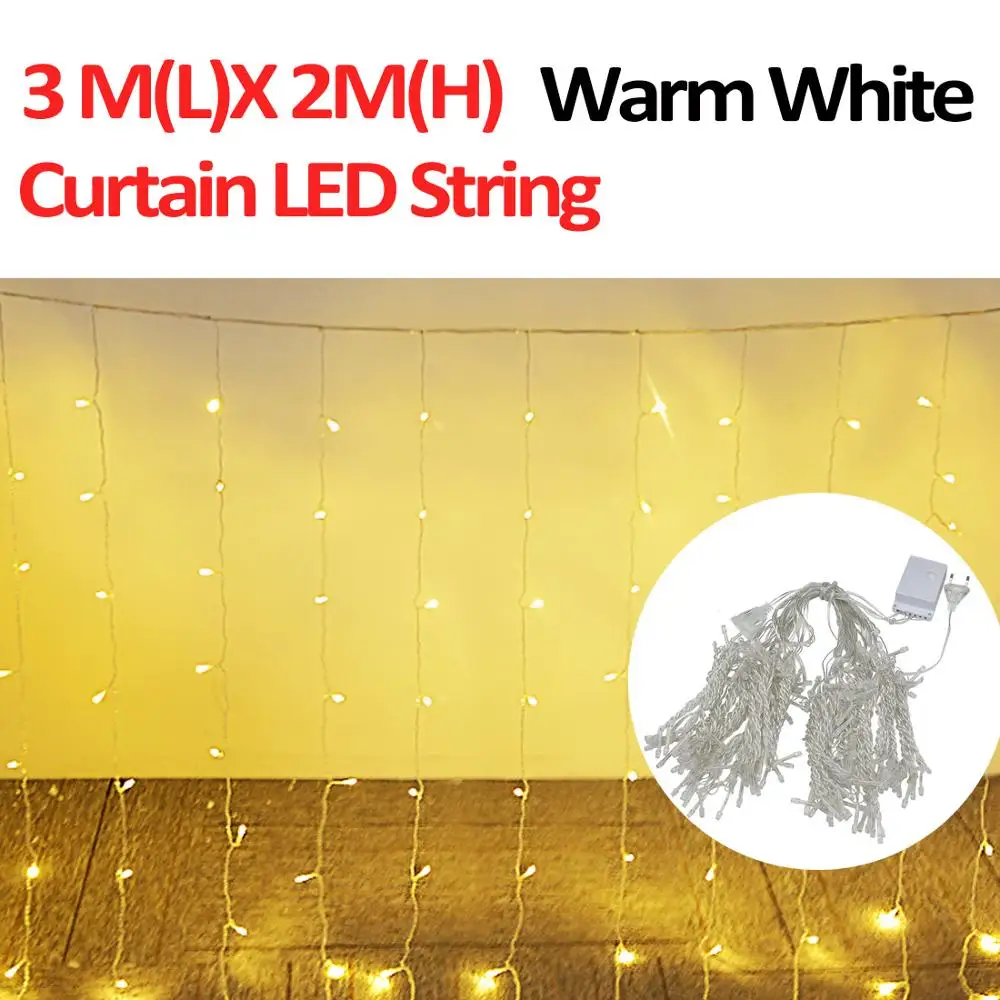 3X2M Curtain String Светодиодный свет шнура 220 В ЕС уличные светящаяся гирлянда Праздничные рождественские гирлянды с утолщённой меховой опушкой, декоративный светодиодный лампы новогодний декор - Emitting Color: 3X2M Curtain String