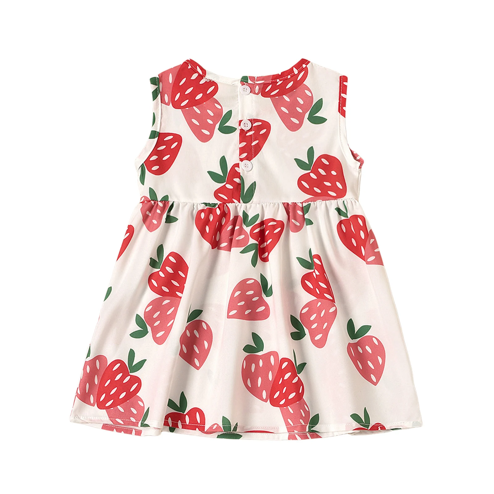 

Little Girl’s Summer Sleeveless Dress Sweet Fruit Printing Back Buttons A-line Princess Dress Stylish Girl Dress Girls Sundress
