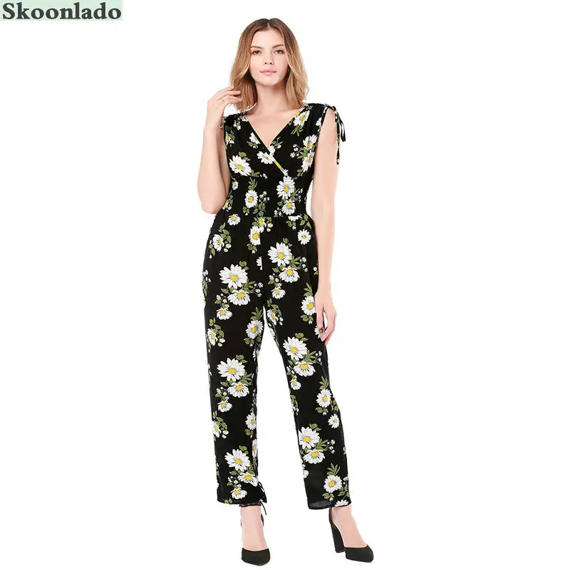 Новейший женский комбинезон с цветочным принтом Хлопковая женская одежда модный