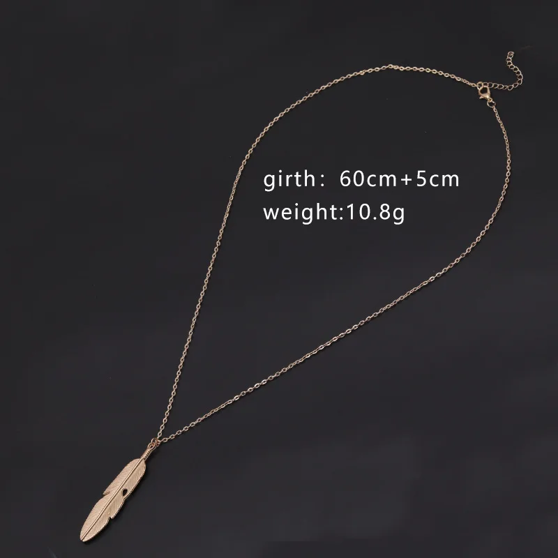 Модный простой золотистый кулон с металлическим пером ожерелье для женщин в
