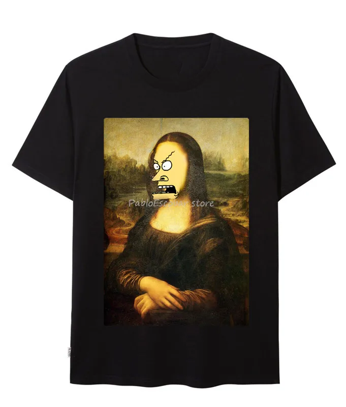 Забавная черная футболка Da Vinci Cornholio Mona Lisa для фанатов Beavis и Butthead модная