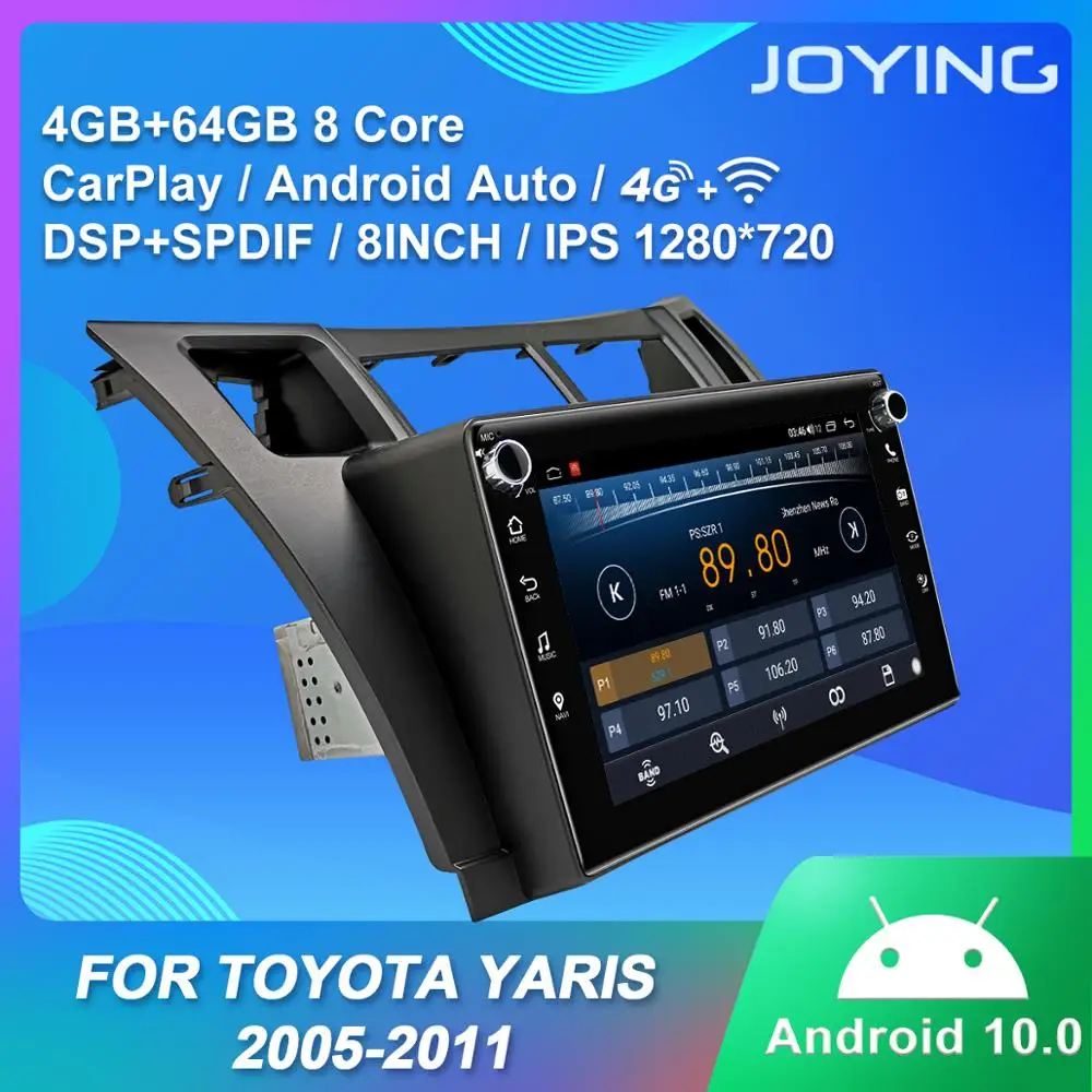 구매 안드로이드 10.0 자동차 라디오 1 Din 헤드 유닛 4GB + 64GB GPS RDS DSP 지원 4G/무선 Carplay/Android Auto For TOYOTA Yaris 2005-2011