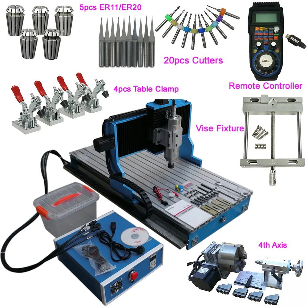 

CNC 3040 4 Axis 2.2KW USB Linear Engraving Milling Machine Wood Metal Router Aluminum Frame With CNC MACH3 Wireless Controller