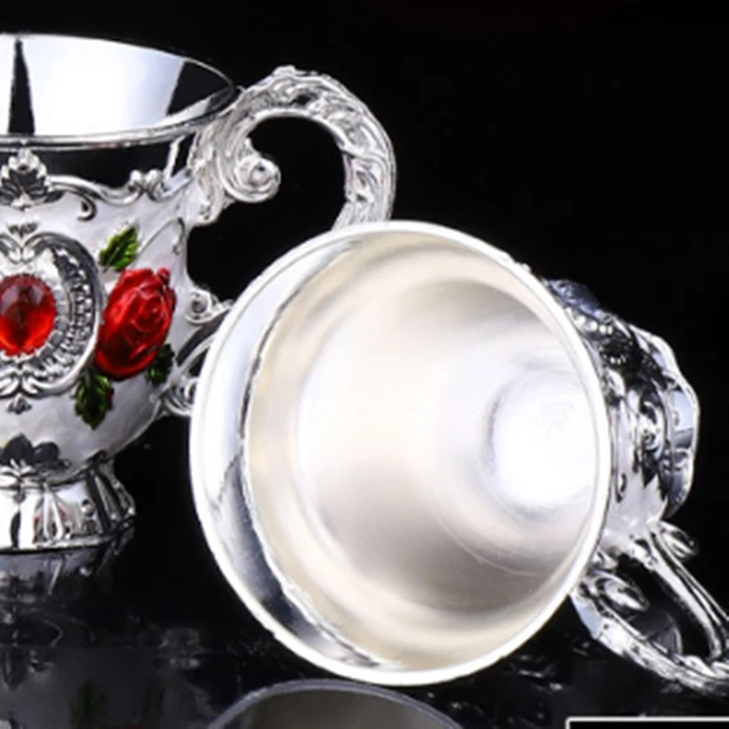 

Mini Vodka Cup Wine Glasses 50ml Portable Relief Retro Diamond Pattern Spirits Glass Drinking Alloy Antique Wine Gift Decoration