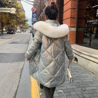winter 2021 new jacket down cotton jacket ladies korean loose thick hooded mid length large furcollar large size warm parka coat