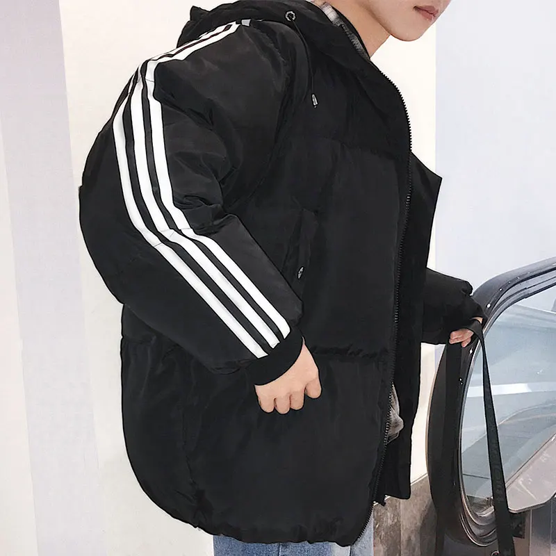 Мужская теплая зимняя куртка с капюшоном полосками по бокам|Мужские парки| |