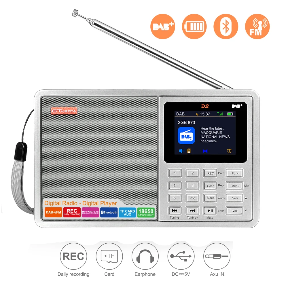 Портативный DAB радиоприемник GTMEDIA D2 цифровой FM Bluetooth колонка разъем AUX для TF карты