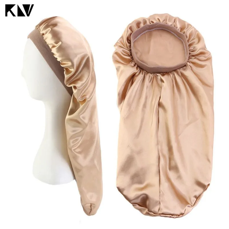 Женская сверхдлинная Атласная шапочка шапка для сна цветная эластичная повязка