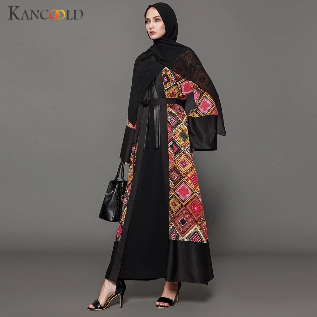 KANCOOLD мусульманское платье с принтом абайя кардиган длинное кимоно одежда для