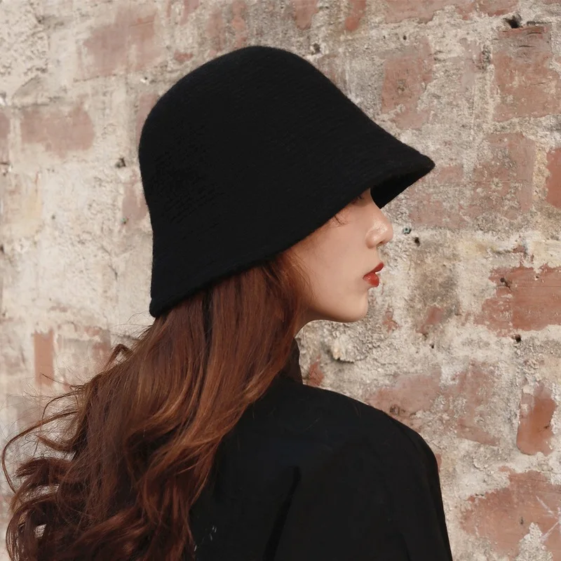 Однотонная шерстяная шляпа-ведро с широкими полями для женщин зимняя осенняя