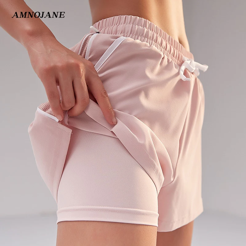 Застежка молния шорты для бега женщин 2 в 1 леггинсы тренажерного зала Спортивная