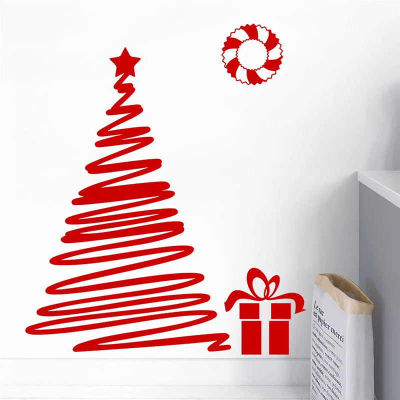 Красная лента венок Рождественская Подарочная коробка &quotДерево&quot стикер на