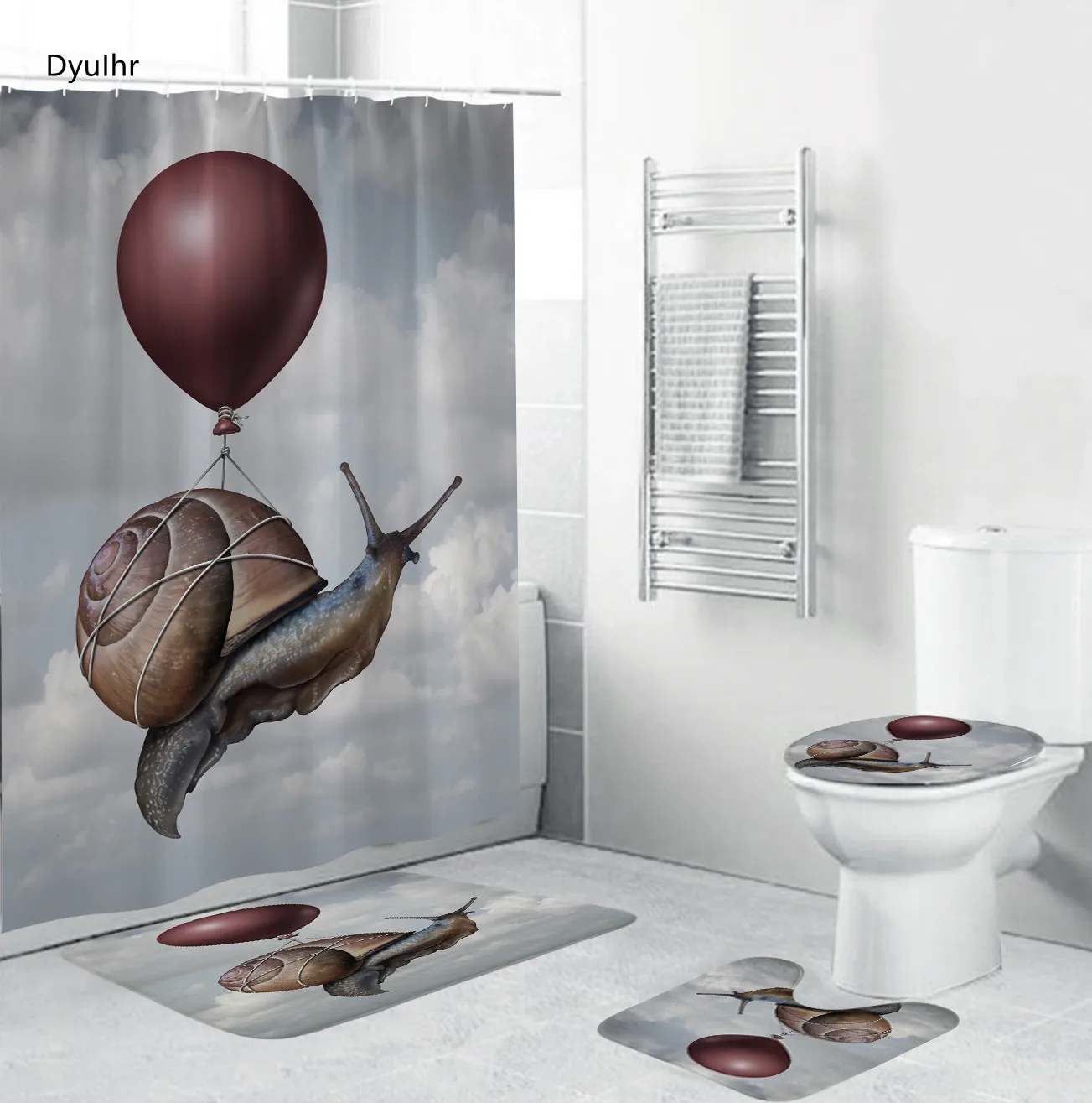 

Bathroom accessories modern minimalist snail design shower curtain non-slip carpet toilet seat cushion bathroom kit DyuIhr