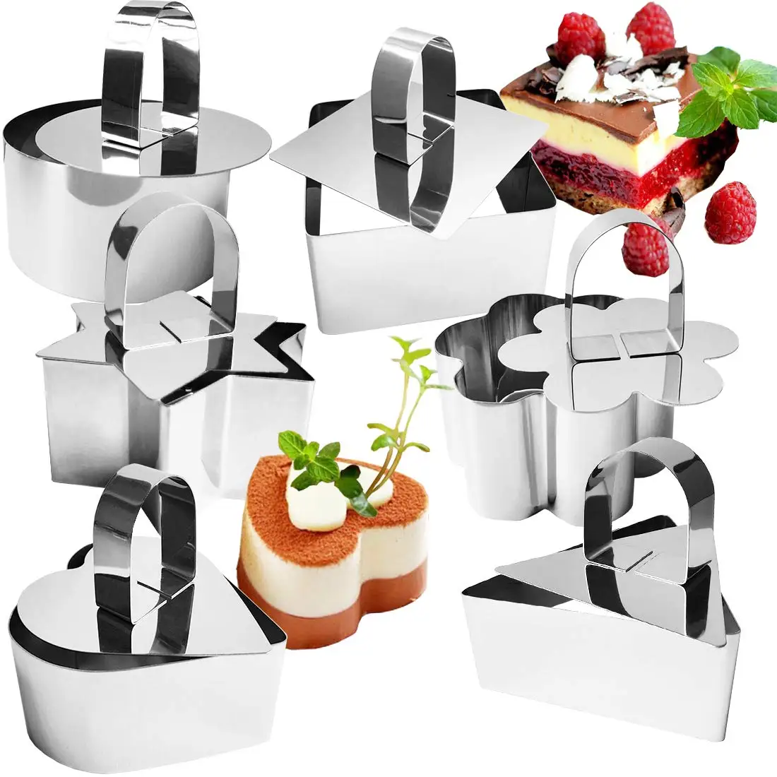 

6 шт./компл. торт кольца набор формочек для Нержавеющая сталь для муссов и десертов пресс-форм с толкателем и стеклоподъемник Пособия по кул...