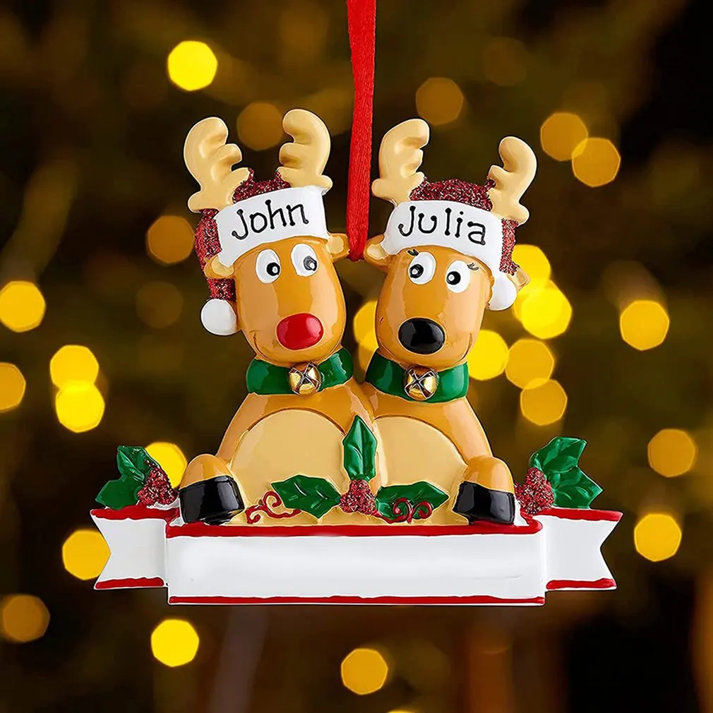 

Персонализированное украшение для рождественской елки в виде семьи оленей 2021, милый подарок на зиму в виде Санта-Клауса, оленя, семейный Рож...