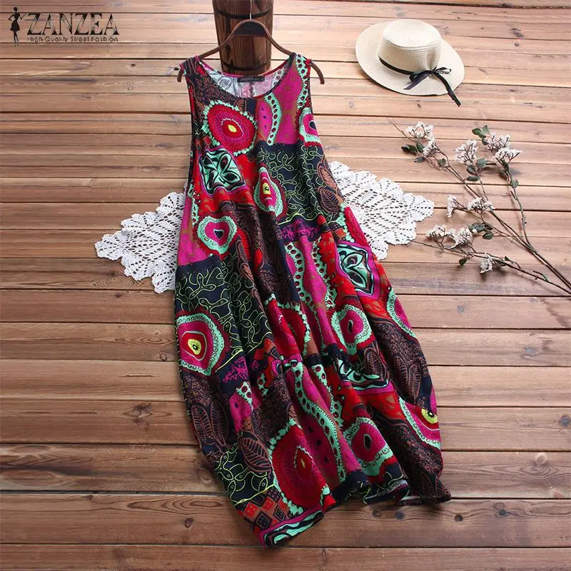 ZANZEA размера плюс винтажное платье женское длинное макси Vestidos хлопковое льняное платье Элегантная длинная рубашка Vestido женский летний сарафан
