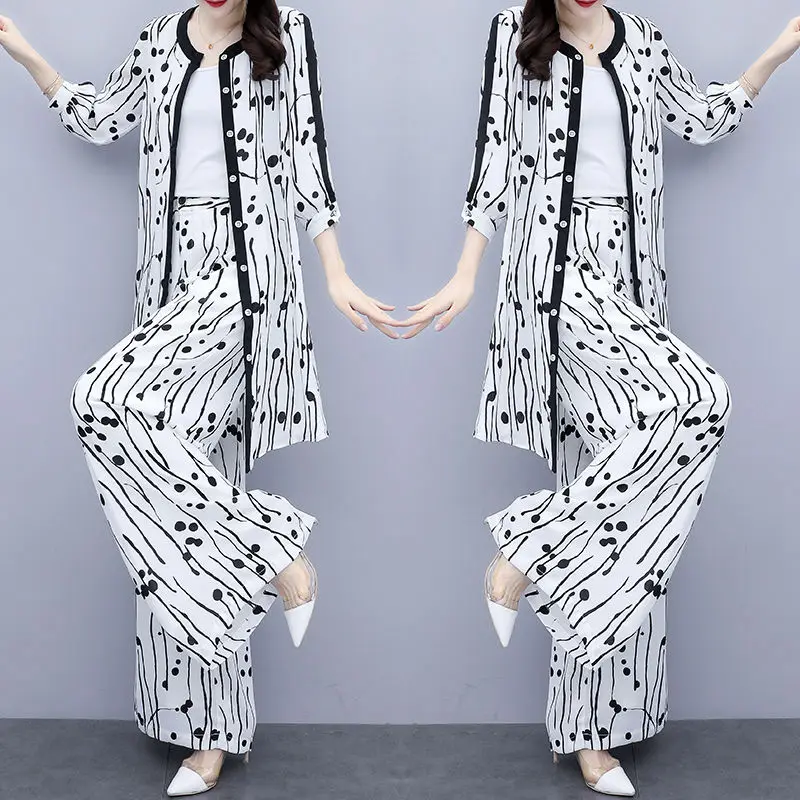 

Polka Dot 2 Piece Set Women Office Lady Ensemble Femme 2 Pieces Pantalon Elegant Loose Women's Summer Suit Conjunto Feminino