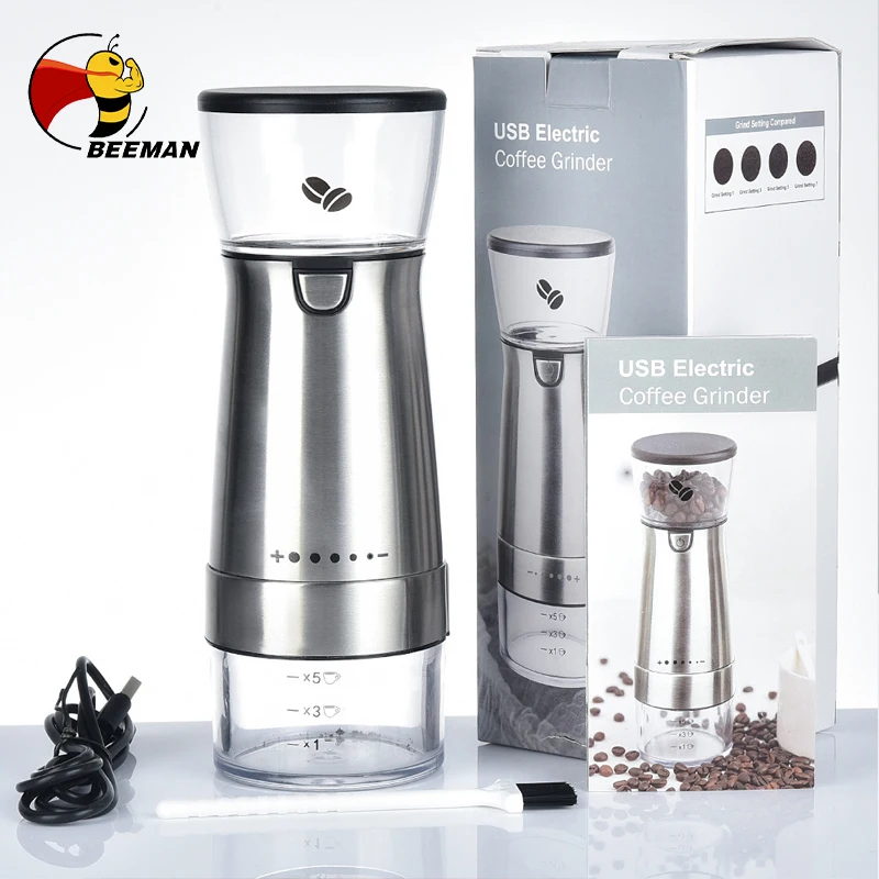 

BEEMAN Electric Coffee Grinder Stainless Steel Adjustable Hand Coffee Machine Coffee Bean Burr Grinders Mill Kitchen Tool