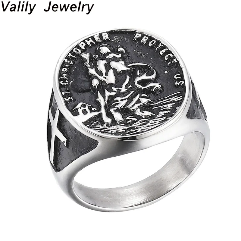 Серебряное кольцо Valily Saint Christopher из нержавеющей стали 316L серебряное в стиле панк